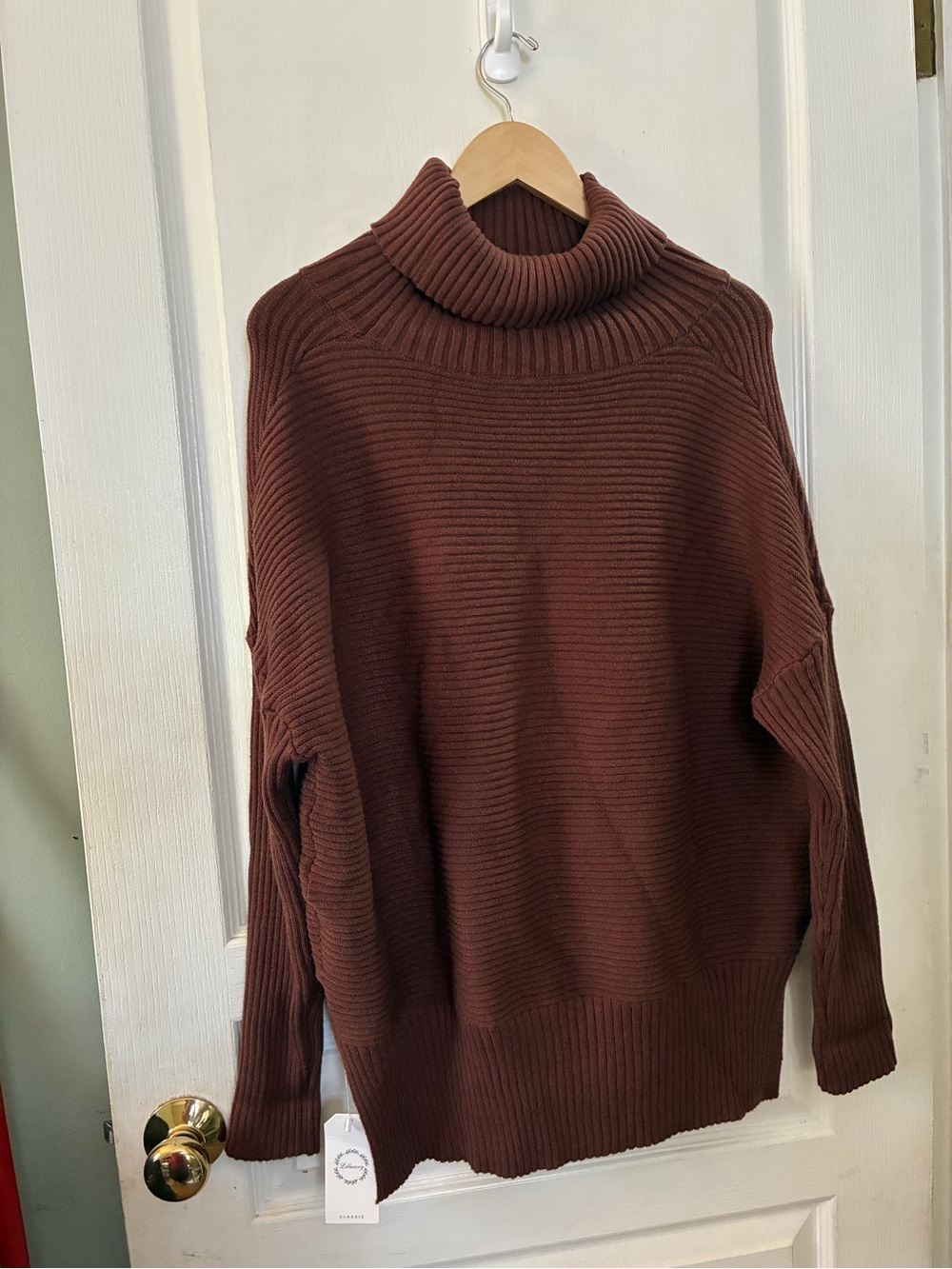 Lillusory Brown Ribbed Turtleneck Sweater | Oversized Cozy Knit | Size Medium |
